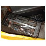 toolbox and contents of chisels, plumb line and