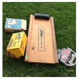 Creeper, DeWalt Palm Sander, Sabre Saw, Wrench