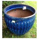 Large blue ceramic flower pot 17 x 17