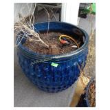 Large blue ceramic flower pot 17 x 17
