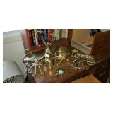 Brass art including octopus, spider, cat, scarab,