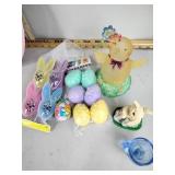 Rabbits, rabbit heads, wood egg, chick, & lg egg