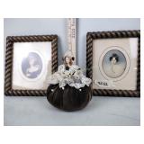 2 lady pictures and lay pin cushion