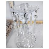 Clear glass candlesticks, glass canning jar lids,