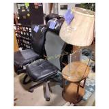 (2) office chairs - rough condition, lamp