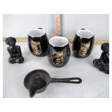 3 large mugs with handle, 2 angel candle holders,