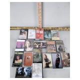 Cassette tapes including Patsy Cline, Bluegrass,