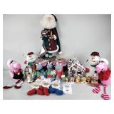 Christmas items including 2 stools, 3 rat dolls,