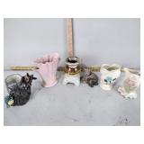 5 vazes and cat and dog figure