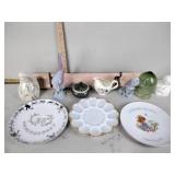 Glass Bird statues, plates, and coat hanger