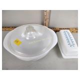 Pyrex butter dish & covered casserole