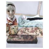 Purses, baseball, gloves, figurine