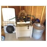 Hose container, hose, galvanized bucket, scoop,