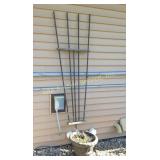 Plastic planter and copper pipe trellis