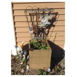 (2) Wood planters, decorative trellis, yard gnomes