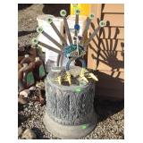 Peacock yard ornament, concrete planter,
