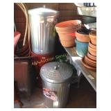 (2) Metal waste bins, potting soil