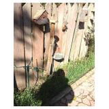 Bird feeder, metal stand, wood decor