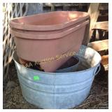 Galvanized tub, plastic planters