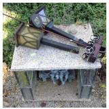 Granite pieces, glass bricks, (2) solar lights,