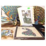 (2) Peacock fans (1 torn), (3) peacock cross