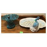 Ceramic peacock dish and compote
