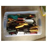 Gardening tools, plastic storage tote