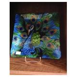 Glass peacock bowl