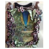 Enameled metal peacock picture frame