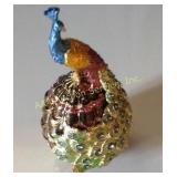 Enameled metal peacock trinket box