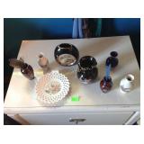 Ceramic peacock vases and plate