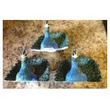 (3) Resin peacock figurines