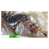 Rhinestone peacock costume brooch