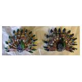 (2) Enameled metal peacock costume pins, with