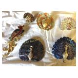 (6) Peacock costume pins, several have corrosion