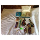 Peacock playing cards,window hangers, enameled