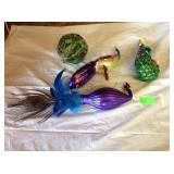 (4) Glass peacock ornaments