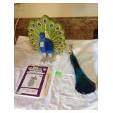 Painted wood peacock, Avon peacock perfume bottle