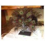 Metal, glass and feather peacock