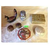 (7) Pieces - peacock trinket boxes and paperweight