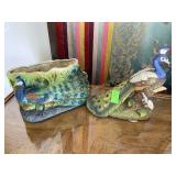 Peacock ceramic planter (chipped)  and figurine