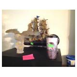 Ship model, acrylic eagle, eagle snow globe + cup