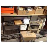 Metal shelf, space heater, window fan, wheel, wire