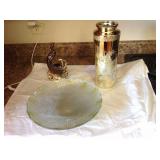 (2) Peacock vases, hat w/2 peacock pins, corrosion