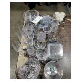 Glassware including stemware, measuring cup,