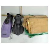 Hose, flippers, tarps, canvas drop clothes