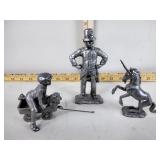 (3) Michael Ricker pewter figurines including one