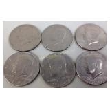 6 US Kennedy half dollars
