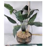 Artificial plant in basket, forest green glasses,