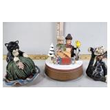 Cat figurine, 2 music boxes - cat one does not